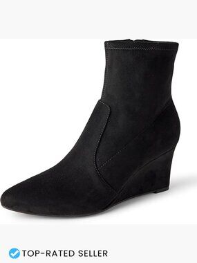 Wedge Ankle Boots Faux Suede Pointed Toe Side Zip Memory Foam Insole